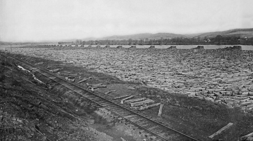Historic Image of a Log Boom in Lycoming County